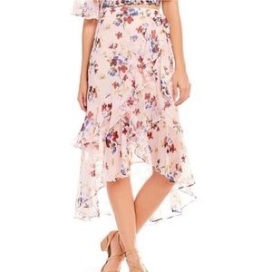 Chelsea & Violet Island Vacation Blush Pink Floral Ruffle Sheer Hi-Lo Wrap Skirt